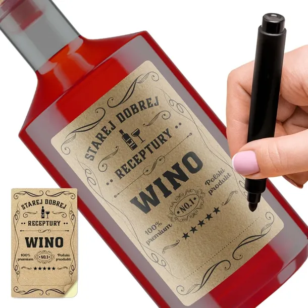 Etykiety na Wino Naklejki Kraftowe PRL 24 szt Domowe do wina Eco 6x10cm