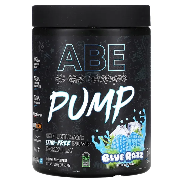 ABE, Pump Pre Workout bez stymulacji, niebieska malina, 500 g