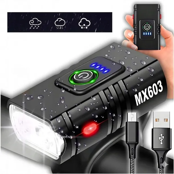 LAMPKA ROWEROWA PRZEDNIA LED MOCNA AKUMULATOROWA DO ROWERU Tryby LED