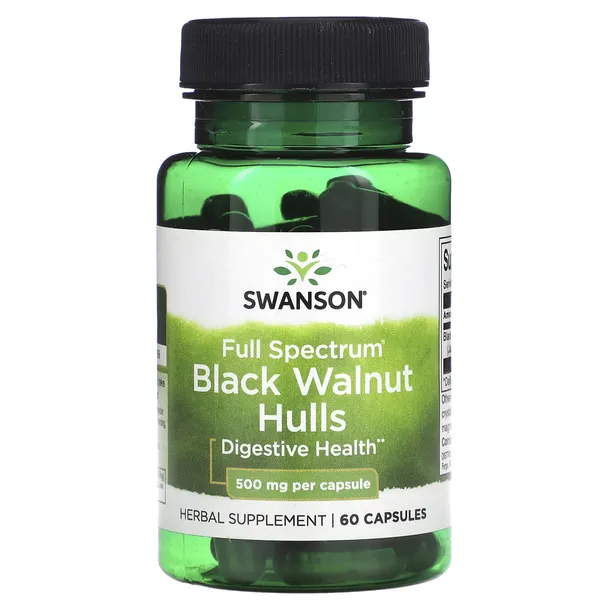 Swanson, Łuski orzecha czarnego Full Spectrum, 500 mg, 60 kapsułek
