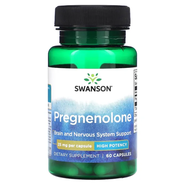 Swanson, Pregnenolon, wysoka siła działania, 25 mg, 60 kapsułek