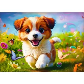 puzzle-500-ukladanka-zwierzeta-maly-wesoly-piesek-kwiatki-motyle-10-trefl