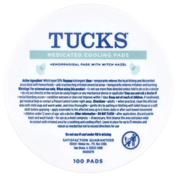 Tucks, Lecznicze wkładki chłodzące, 100 płatków