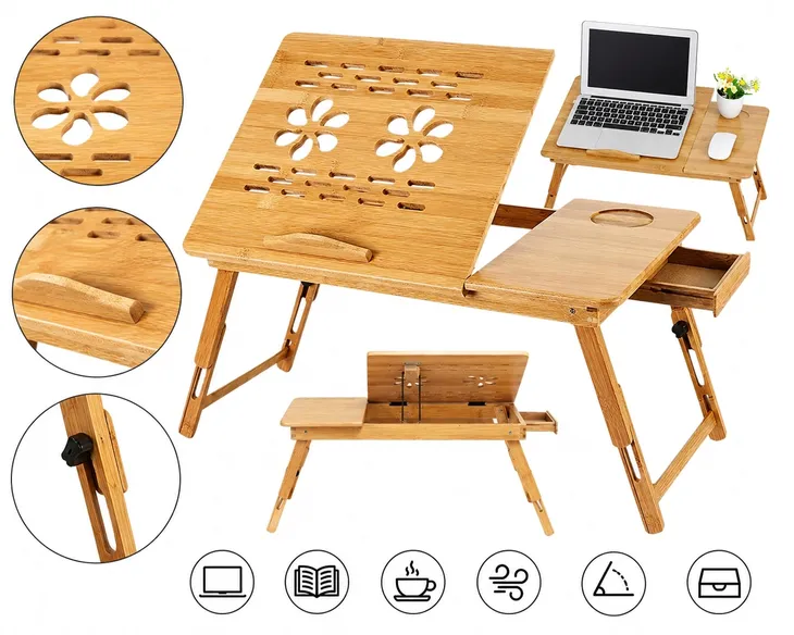 STOLIK POD LAPTOPA SKŁADANY MOBILNY DO ŁÓŻKA REGULOWANY BAMBOO ŚNIADANIOWY