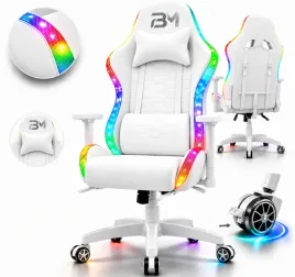 fotel-gamingowy-b3m-gaming-white-tkanina-ekoskora-led-rgb-bialy