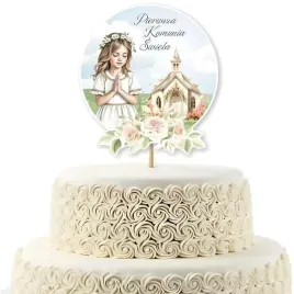 topper-papierowy-komunia-swieta-dziewczynka-i-kosciol-20-x-10-cm