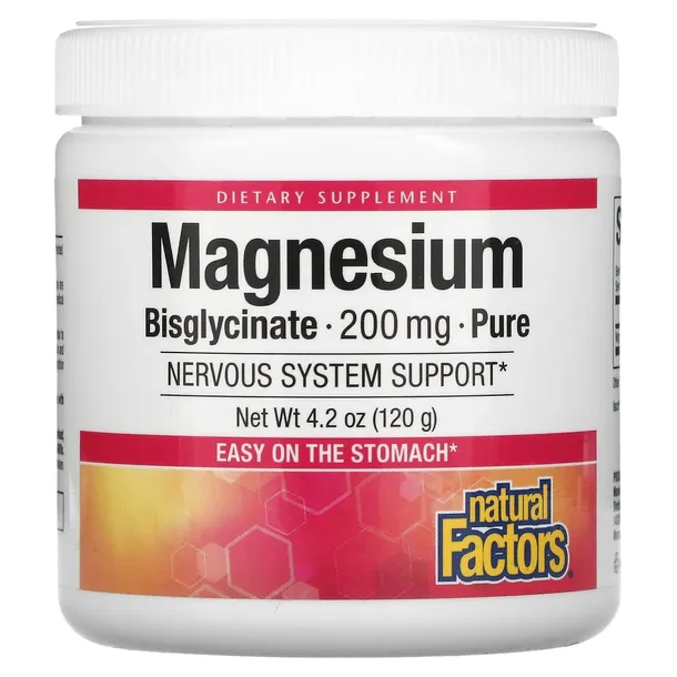 Natural Factors, Diglicynian magnezu, czysty, 200 mg, 120 g