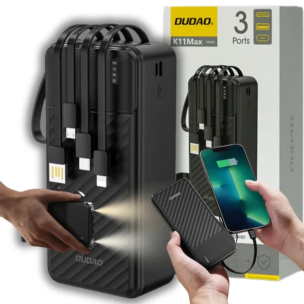 MOCNY Powerbank 30000mAh z wbudowanymi kablami DUŻA POJEMNOŚĆ