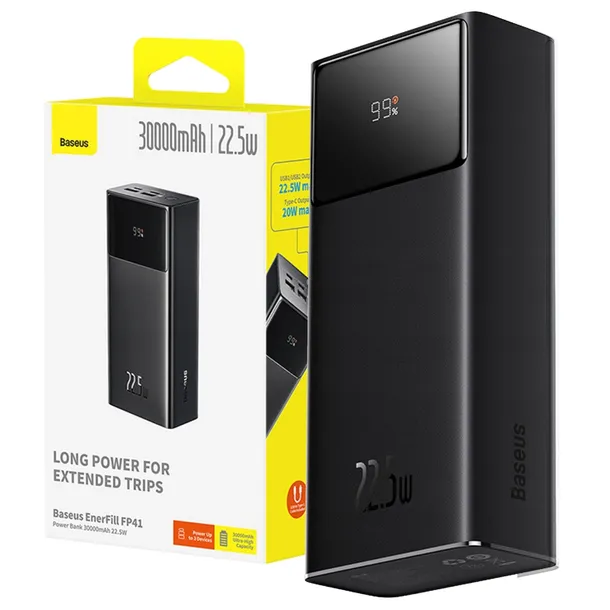BASEUS POWERBANK 30000 MAH USB-C PD 22.5W MOCNY SZYBKI BEZPIECZNY Z KABLEM