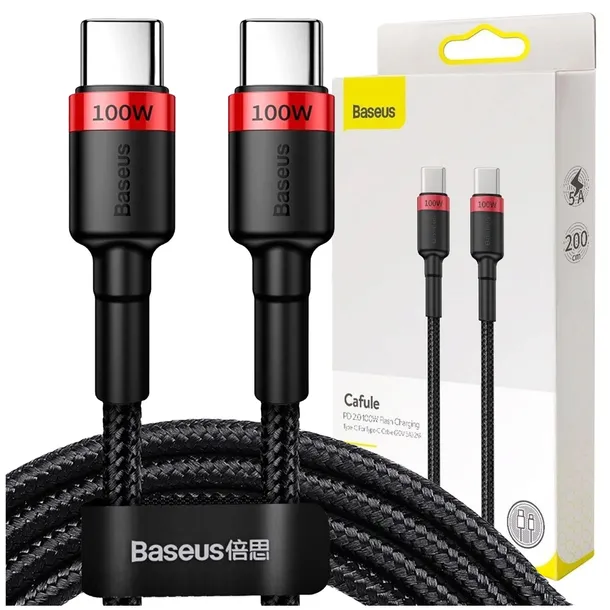 Baseus USB-C Cafule QC 3,0 PD 2,0 100W 5A 2m Czerwono-czarny