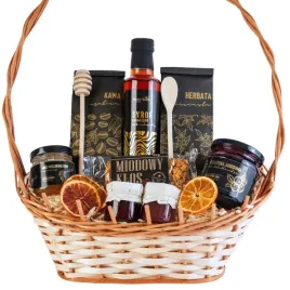 kosz-prezentowy-zestaw-koszyk-na-prezent-herbata-kawa-miod-syrop-karmelowy