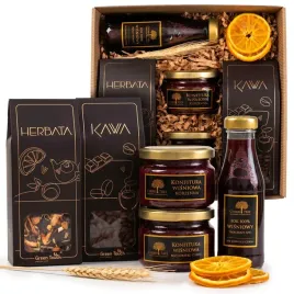 kosz-prezentowy-zestaw-herbata-kawa-konfitury-wisniowe-prezent-na-wielkanoc