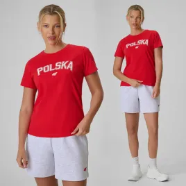 koszulka-damska-4f-polska-czerwona-t-shirt-sportowy-kibica-bawelniany-s