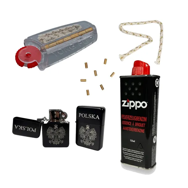 ZIPPO BENZYNA 125ml + KAMIENIE(7x) KNOT ZAPALNICZKA BENZYNOWA CZARNA GRAWER