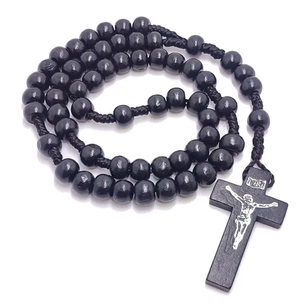 Różaniec drewniany sznurek D. okrągły czarny R047