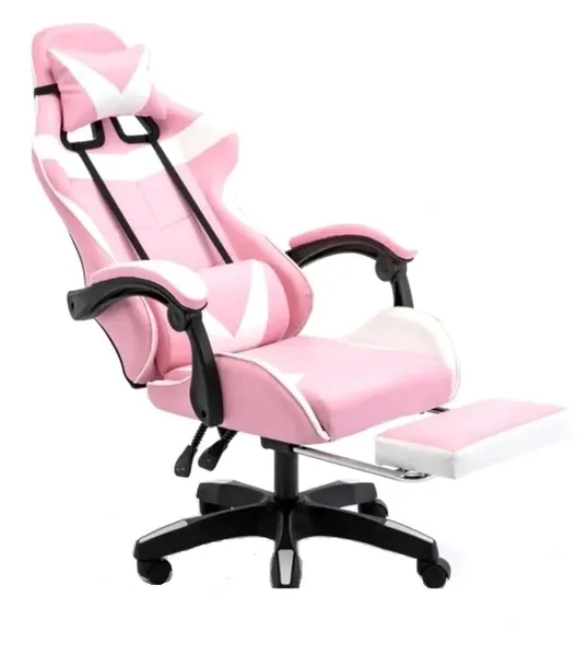 Fotel Biurowy Gamingowy Obrotowy Gracza Podnóżek RÓŻOWY PINK