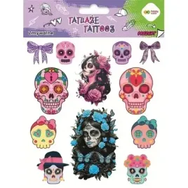 tatuaze-zmywalne-pink-skulls-happy-color