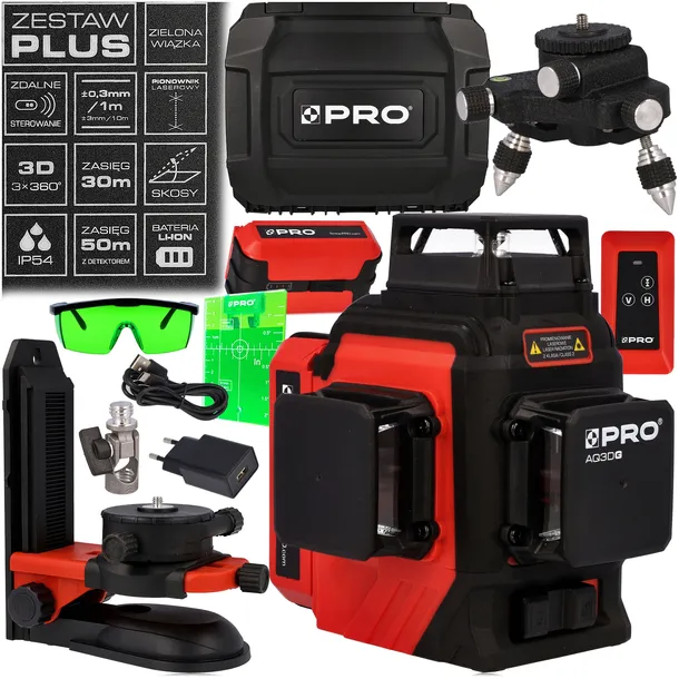 Laser krzyżowy AQ3DG 3x360 zielony AKU PRO-L1207 zestaw plus 8w1 walizka