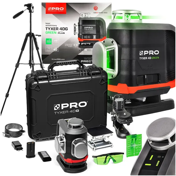 Laser krzyżowy TYXER 4DG PLUS 360 zielony PRO ze statywem TR650F 15m