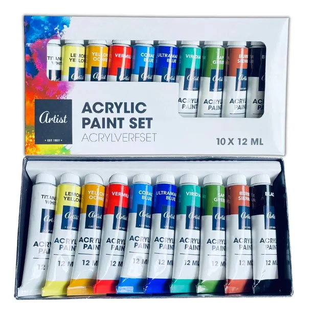 FARBY AKRYLOWE ZESTAW FARB AKRYLOWYCH 10x12ml W TUBKACH TUBCE ARTYSTYCZNE