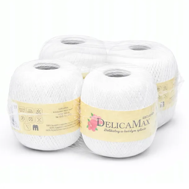 Kordonek DelicaMax 100g(565 m) kolor Biały 101 - Zestaw 4 sztuki