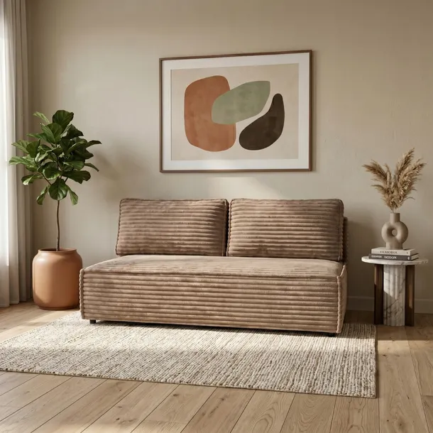 Kanapa FORANO funkcja spania pojemnik mała sofa gruby sztruks jasny brąz