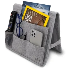 organizer-przy-lozku-filcowy-kieszen-na-pilot-tablet-szary