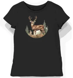 koszulka-damska-czarna-z-motywem-jelenia-na-tle-lasu-l