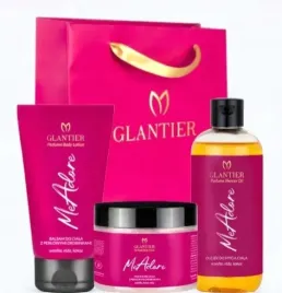 glantier-zestaw-me-adore-olejek-do-mycia-balsam-peeling-torebka