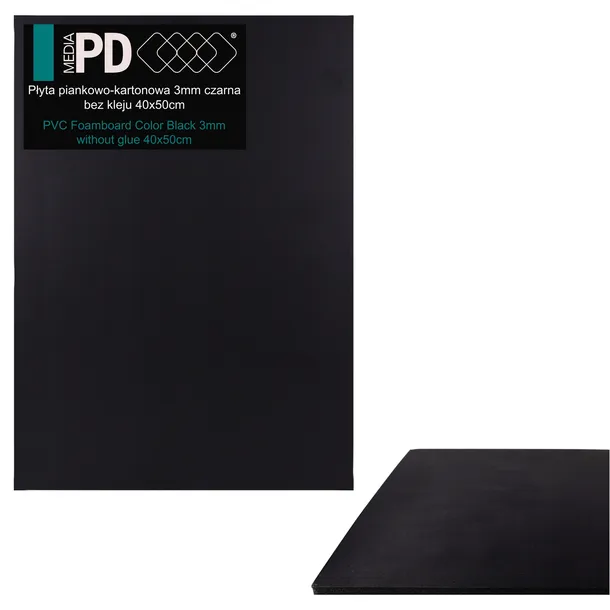 Płyta Piankowa PVC 40x50 cm 3mm Piankowo Kartonowa Foamboard Czarna 50x40