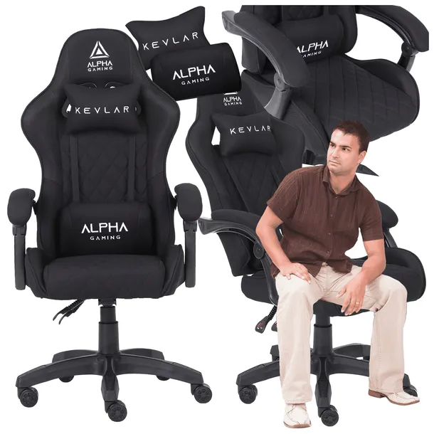 FOTEL GAMINGOWY MATERIAŁOWY BIUROWY OBROTOWY KRZESŁO ALPHA GAMING KEVLAR