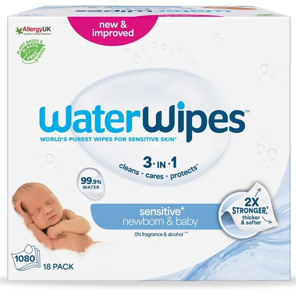 WaterWipes BIO, Chusteczki nawilżane dla noworodków i niemowląt 18X60 szt.