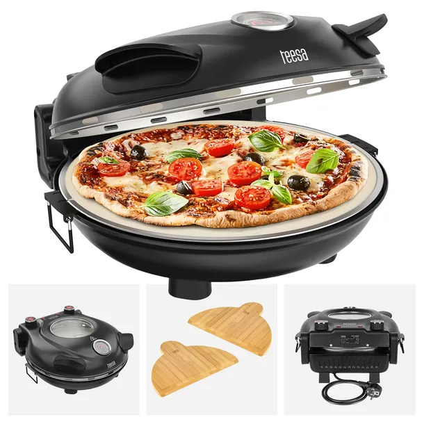 Piec do pizzy Teesa 400°C 1200W kamień okienko 2 łopatki
