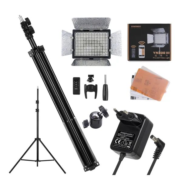 ZESTAW YONGNUO YN300 LAMPA LED + STATYW DO KAMERY OŚWIETLENIA + ZASILACZ