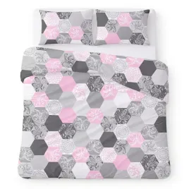 posciel-bawelniana-200x220-szaro-rozowa-w-heksagony-nowoczesny-cotton-home