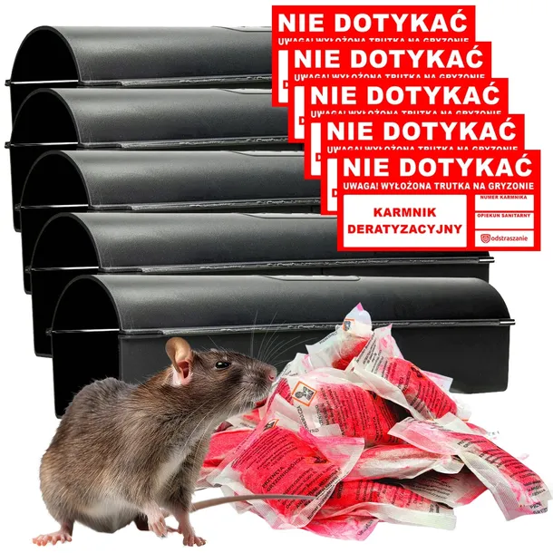 5x KARMNIK STACJA DERATYZACYJNA NA TRUTKĘ + 1KG TRUTKA NA MYSZY SZCZURY