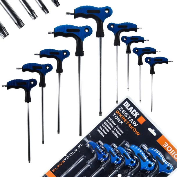 BLACK ZESTAW KLUCZY TORX Z RĄCZKĄ TYPU T PREMIUM 9SZT T10-T50 NIEZAWODNE