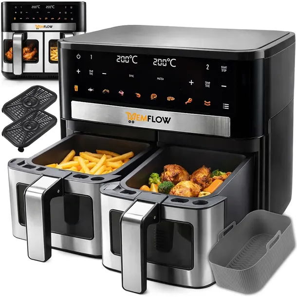 AIR FRYER FRYTKOWNICA BEZTŁUSZCZOWA DWUKOMOROWA 10L 2200W PODWÓJNA DUŻA XXL
