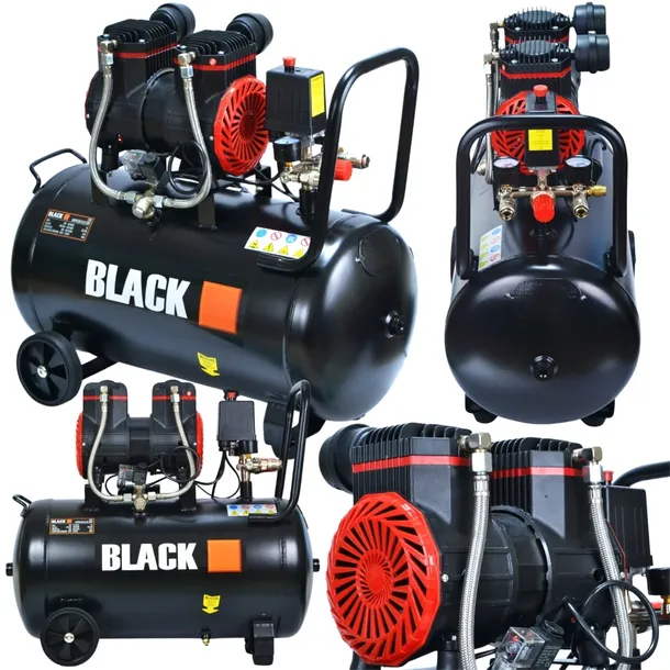 KOMPRESOR BEZOLEJOWY SPRĘŻARKA POWIETRZA DWUTŁOKOWY 50L BLACK