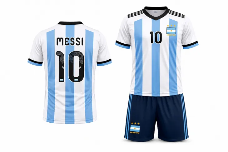 STRÓJ PIŁKARSKI - KOSZULKA SPODENKI - MESSI ARGENTYNA rozm. 146 cm
