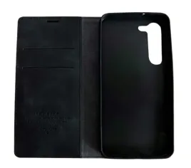 etui-samsung-s23-z-klapka-skorzane-czarne-szklo-hartowane