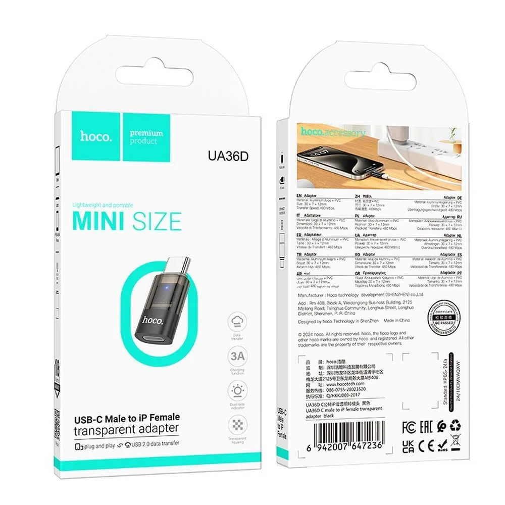 adapter-usb-c-do-lightning-hoco-ua36d-transparentny-czarny