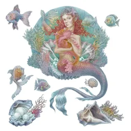 set-naklejek-sciennych-syrena-ryby-muszle-podwodny-basniowy-swiat-60x60-cm
