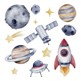 naklejki-na-sciane-set-akwarelowy-kosmos-planety-rakieta-gwiazdy-100x146-cm