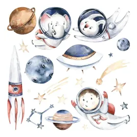 dekoracje-do-pokoju-malucha-mali-astronauci-w-kosmosie-akwarela-80x137-cm