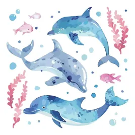 naklejki-samoprzylepne-akwarela-blekitne-delfiny-podwodny-swiat-60x93-cm
