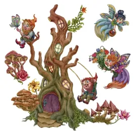 naklejki-ozdobne-lesne-stworzenia-wrozki-krasnale-i-domek-drzewo-100x104-cm