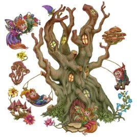 naklejki-scienne-lesne-stworzenia-wrozki-krasnale-i-domek-drzewo-100x132-cm