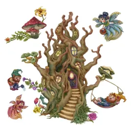 naklejki-lesne-stworzenia-wrozki-krasnale-magia-i-domek-drzewo-80x106-cm