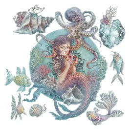 naklejki-scienne-syrena-muszle-podwodne-zwierzeta-basniowy-swiat-60x67-cm